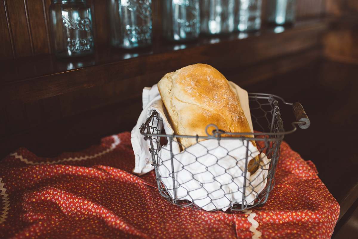 arkansas brown toast bread in gray steel basket baked